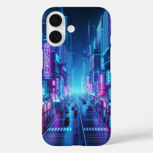 futuristic neon cityscape iPhone 16 case