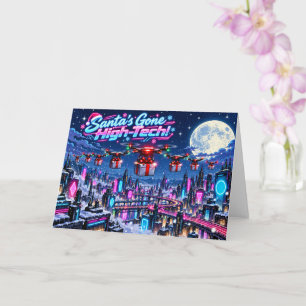 Futuristic Neon Cyberpunk City Drone Gift Delivery Card