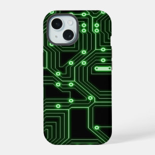 Futuristic Neon Green Circuit Board   Custom iPhone 15 Case