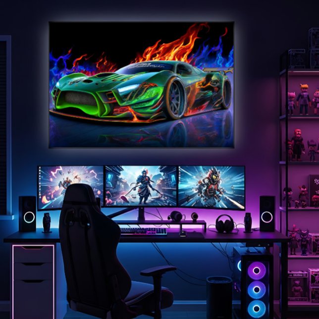 Futuristic Neon Green Supercar Fire Poster (Creator Uploaded)