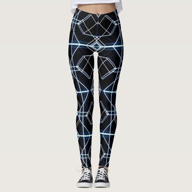 Futuristic Neon Grid Pattern Leggings (Front)