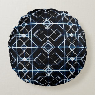 Futuristic Neon Grid Pattern Round Cushion