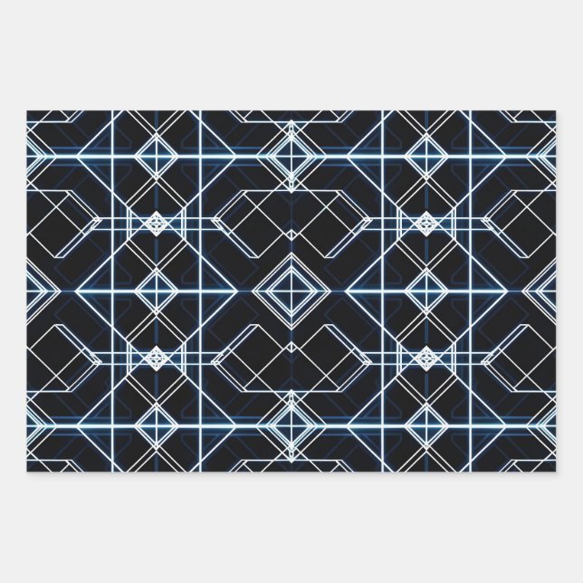 Futuristic Neon Grid Pattern Wrapping Paper Sheet (Front)