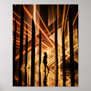 Futuristic Neon Light Tunnel Silhouette Digital  Poster
