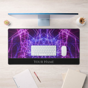 Futuristic neon lights glowing net structure desk mat