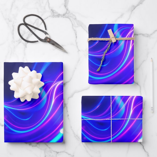 Futuristic Neon Liquid Waves – Electric Energy Flo Wrapping Paper Sheet (Front)