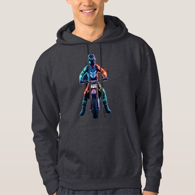 Futuristic Neon Motocross Rider T-Shirt Design  Hoodie (Front)