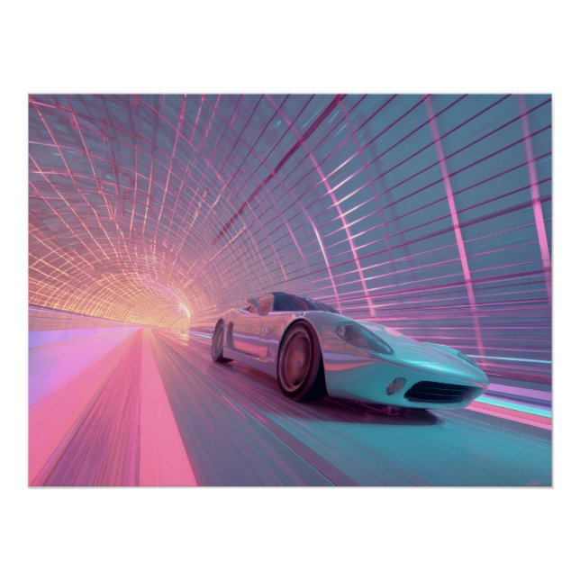 Futuristic Neon Speed Tunnel Art Poster (Front)