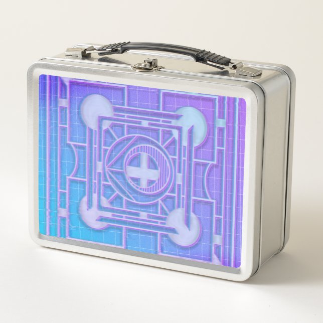 Futuristic Neon Vaporwave Abstract Geometric Metal Lunch Box (Front)