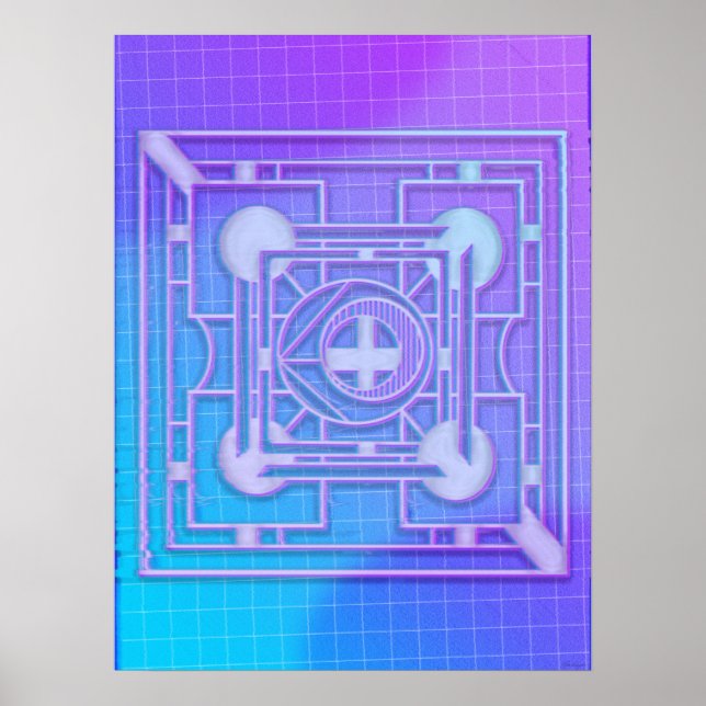 Futuristic Neon Vaporwave Abstract Geometric Poster (Front)