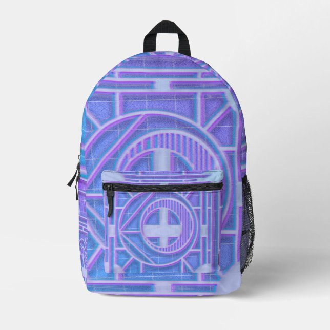 Futuristic Neon Vaporwave Abstract Geometric Printed Backpack (Front)