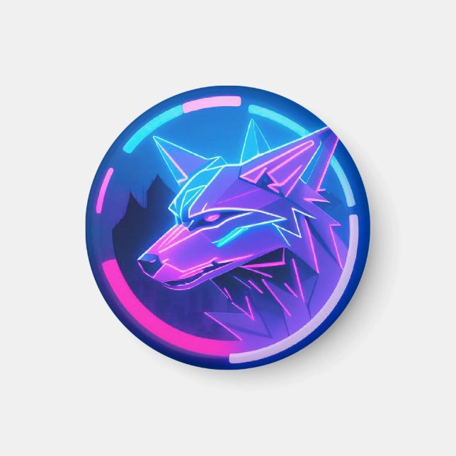 Futuristic Neon Wolf Face in Geometric Art Magnet (Front)