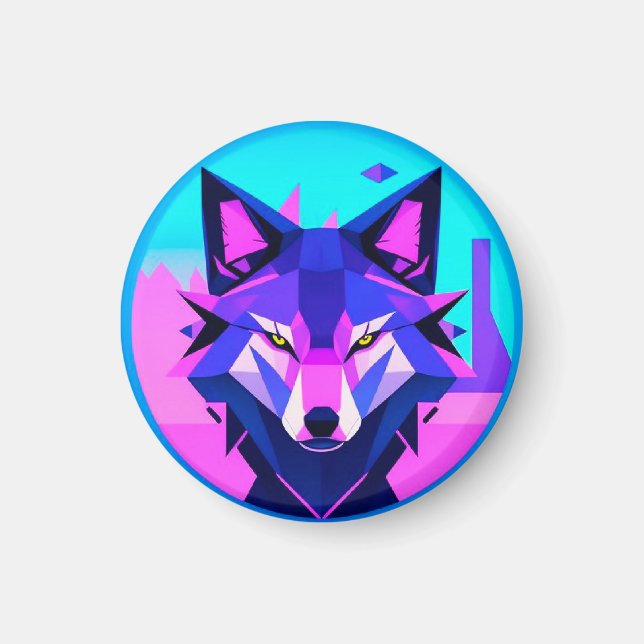 Futuristic Neon Wolf Face in Geometric Art Magnet (Front)