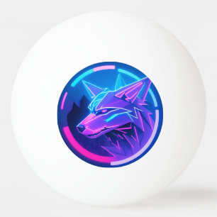 Futuristic Neon Wolf Face in Geometric Art Ping Pong Ball