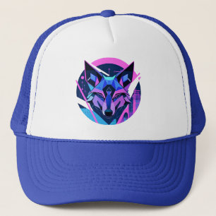 Futuristic Neon Wolf Face in Geometric Art Trucker Hat