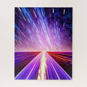 Futuristic Night Road Flying Past into Night Scene Jigsaw Puzzle