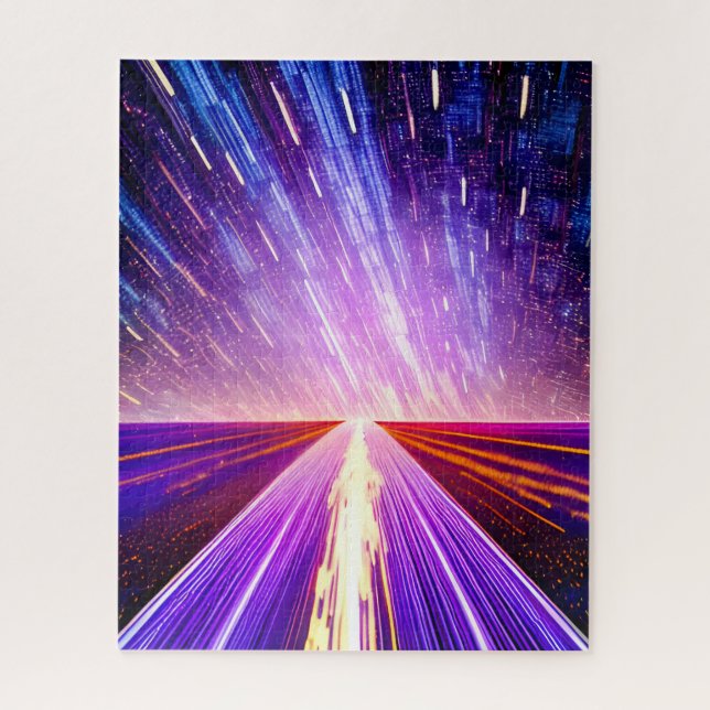 Futuristic Night Road Flying Past into Night Scene Jigsaw Puzzle (Vertical)