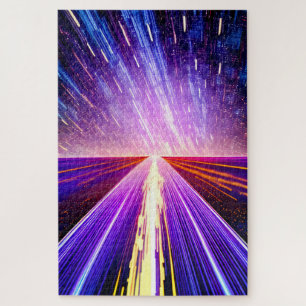 Futuristic Night Road Flying Past into the Night Jigsaw Puzzle
