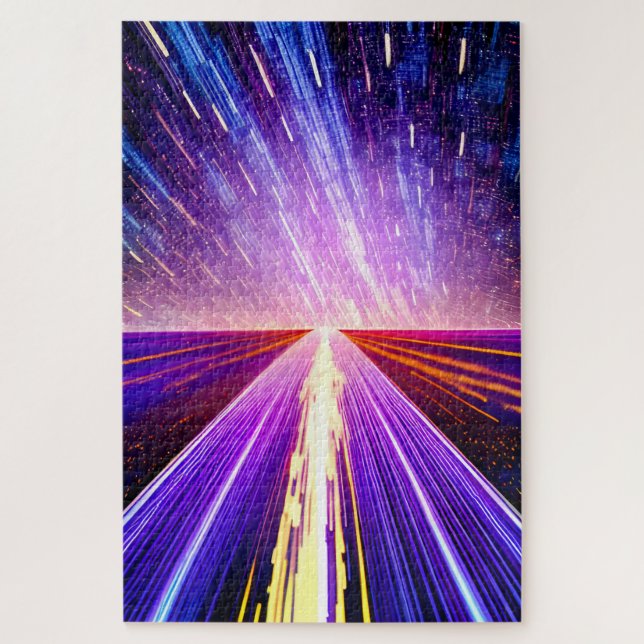 Futuristic Night Road Flying Past into the Night Jigsaw Puzzle (Vertical)