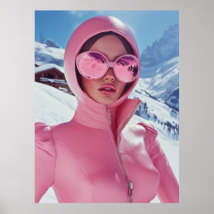 Futuristic Pink Ski Fashion - Stylish Winter Glam Poster