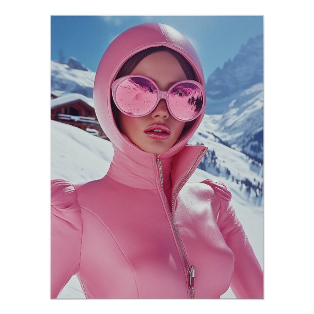 Futuristic Pink Ski Fashion - Stylish Winter Glam Poster (Front)