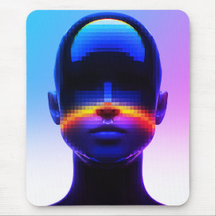 Futuristic Pixel Art Portrait – Digital Abstract Mouse Pad