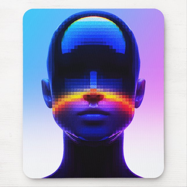 Futuristic Pixel Art Portrait – Digital Abstract Mouse Pad (Front)