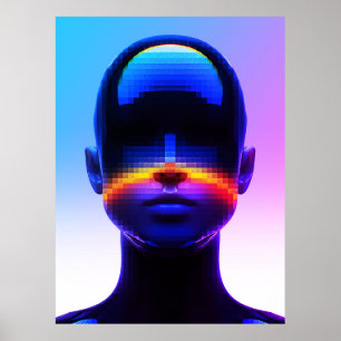 Futuristic Pixel Art Portrait – Digital Abstract Poster