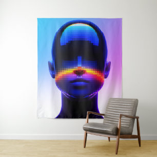 Futuristic Pixel Art Portrait – Digital Abstract Tapestry