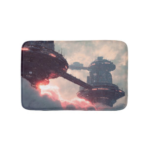 Futuristic platforms in the clouds at twilight bath mat