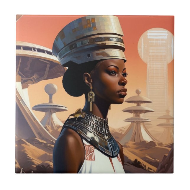 Futuristic Queen Afrofuturistic Science Fiction Ceramic Tile (Front)