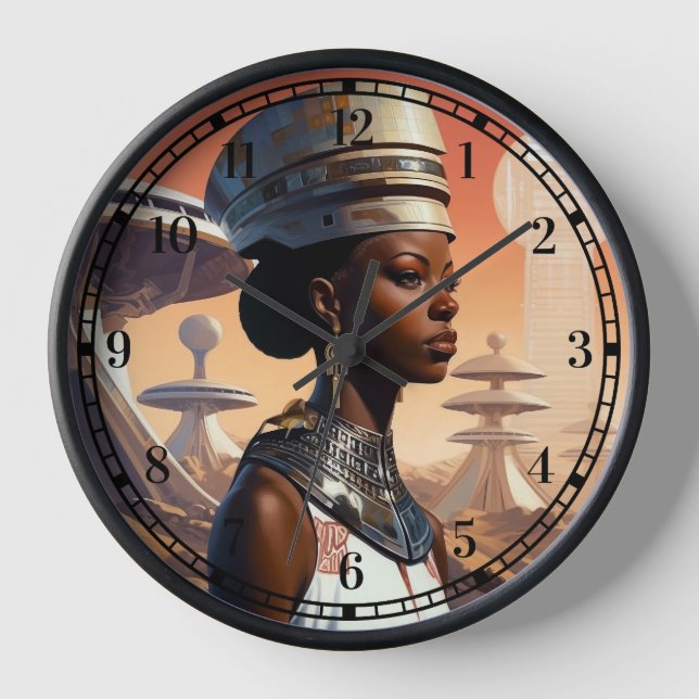 Futuristic Queen Afrofuturistic Science Fiction Clock (Front)