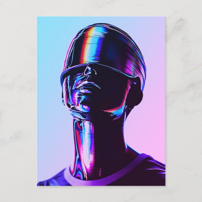 Futuristic Rainbow Chrome Portrait Wall Art Postcard (Front)