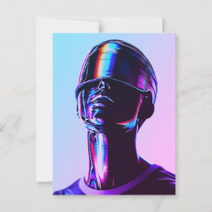 Futuristic Rainbow Chrome Portrait Wall Art Postcard