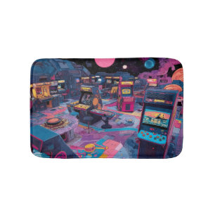 Futuristic Retro Arcade in Outer Space Bath Mat