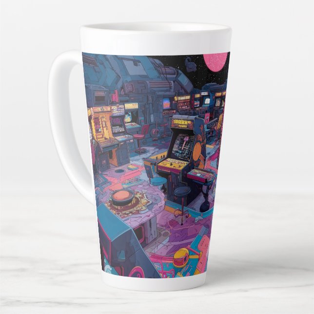 Futuristic Retro Arcade in Outer Space Latte Mug (Left Angle)