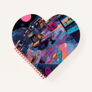 Futuristic Retro Arcade in Outer Space Notebook