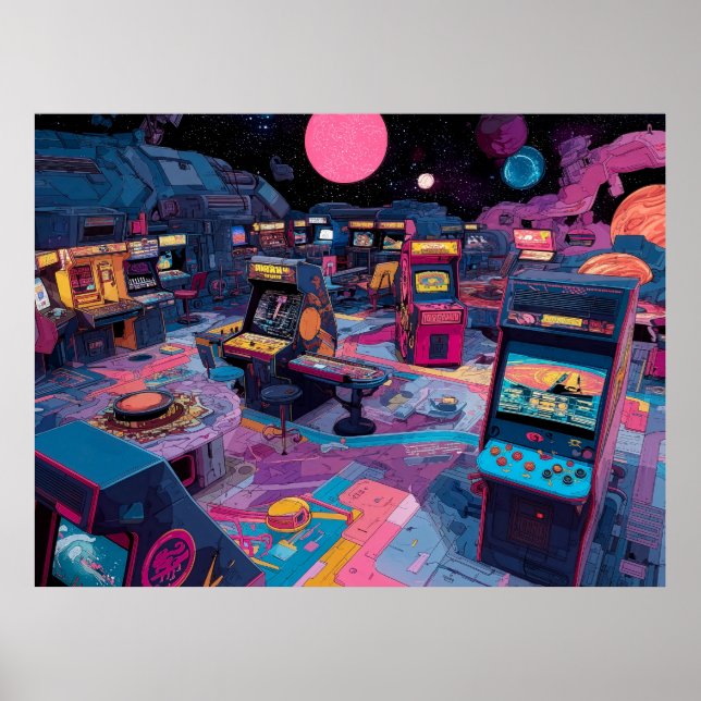 Futuristic Retro Arcade in Outer Space Poster (Front)