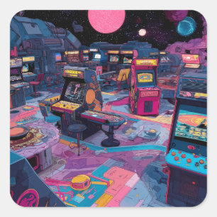Futuristic Retro Arcade in Outer Space Square Sticker