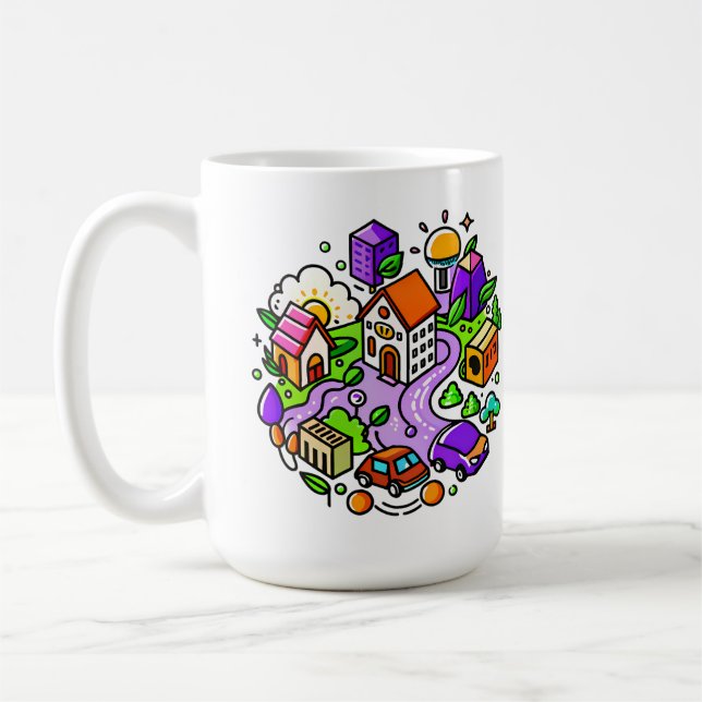 Futuristic Ride: Psychedelic Car Journey Coffee Mug (Left)