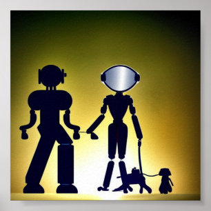 Futuristic Robo-Pup: A Sci-Fi Twist on Dog Walking Poster