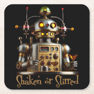 Futuristic Robot Bartender "Shaken or Stirred" Square Paper Coaster