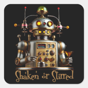 Futuristic Robot Bartender "Shaken or Stirred" Square Sticker