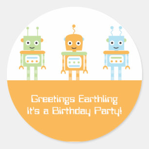 Futuristic robot boy's birthday party stickers