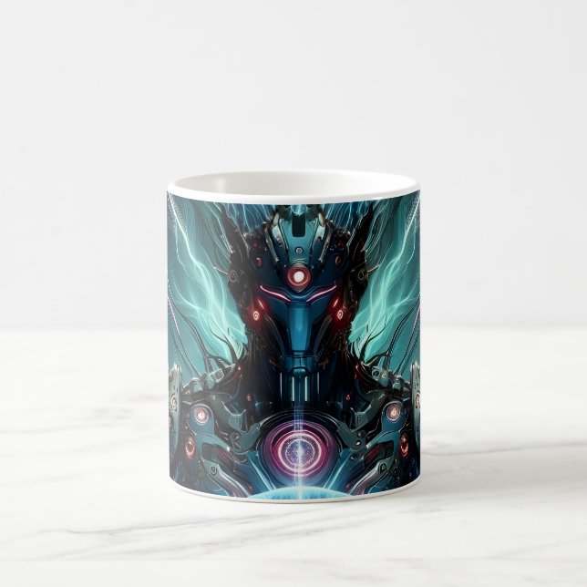 Futuristic Robot Cosmic Core Cyberpunk Coffee Mug (Center)