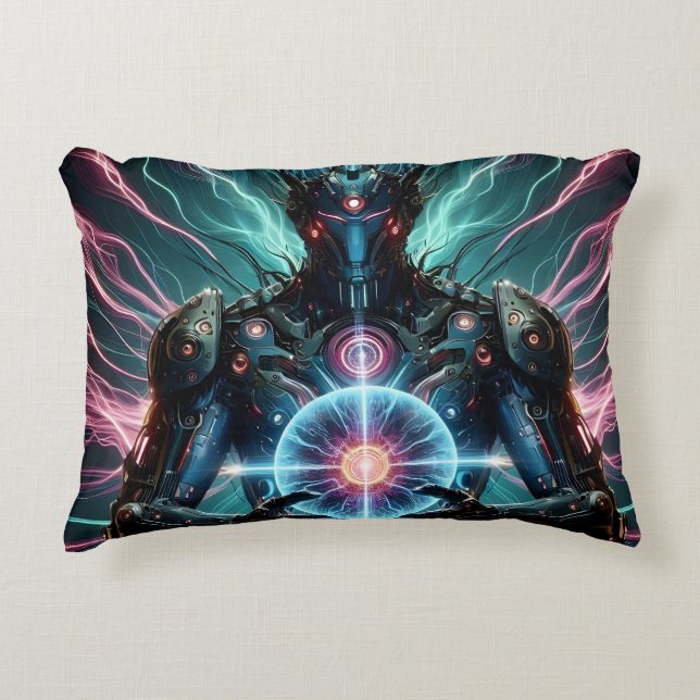 Futuristic Robot Cosmic Core Cyberpunk Decorative Cushion (Front)