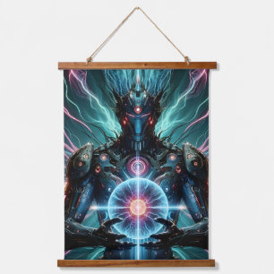 Futuristic Robot Cosmic Core Cyberpunk Hanging Tapestry