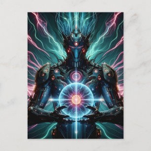 Futuristic Robot Cosmic Core Cyberpunk Holiday Postcard