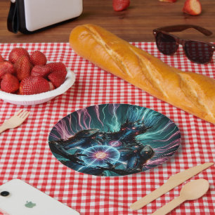 Futuristic Robot Cosmic Core Cyberpunk Paper Plate
