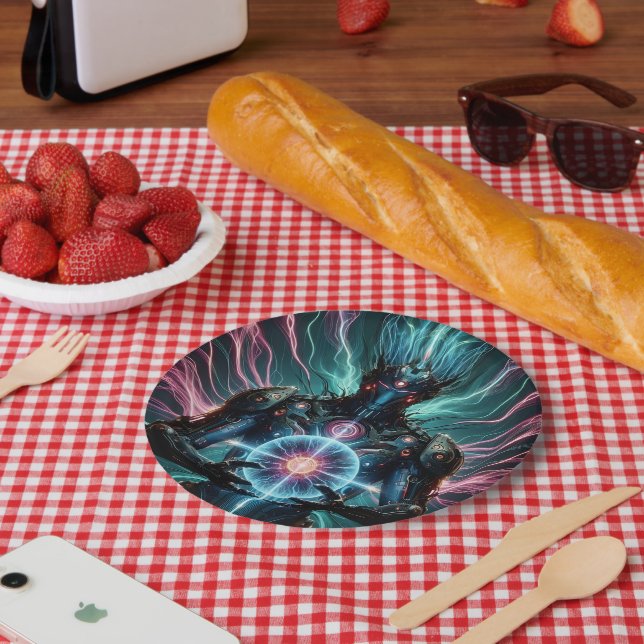 Futuristic Robot Cosmic Core Cyberpunk Paper Plate (Picnic)